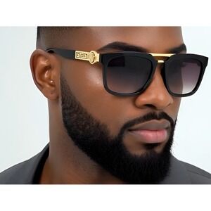 Sunglasses Black Gold Square Frame Designer Fashion Shades Gradient Lentes Gafas